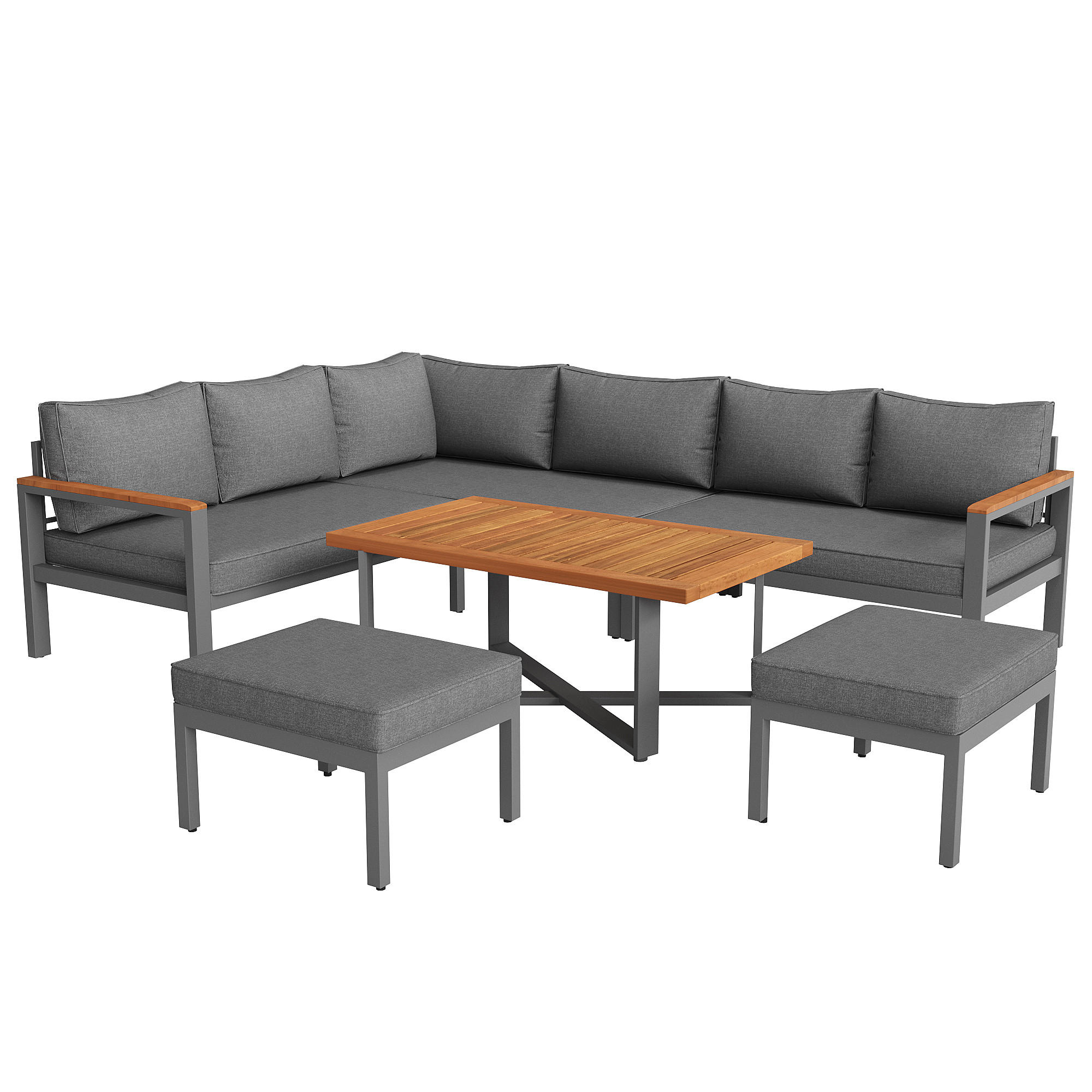 GARTENLOUNGE 6-8-tlg. Grau - Grau, Metall - ComfortXL