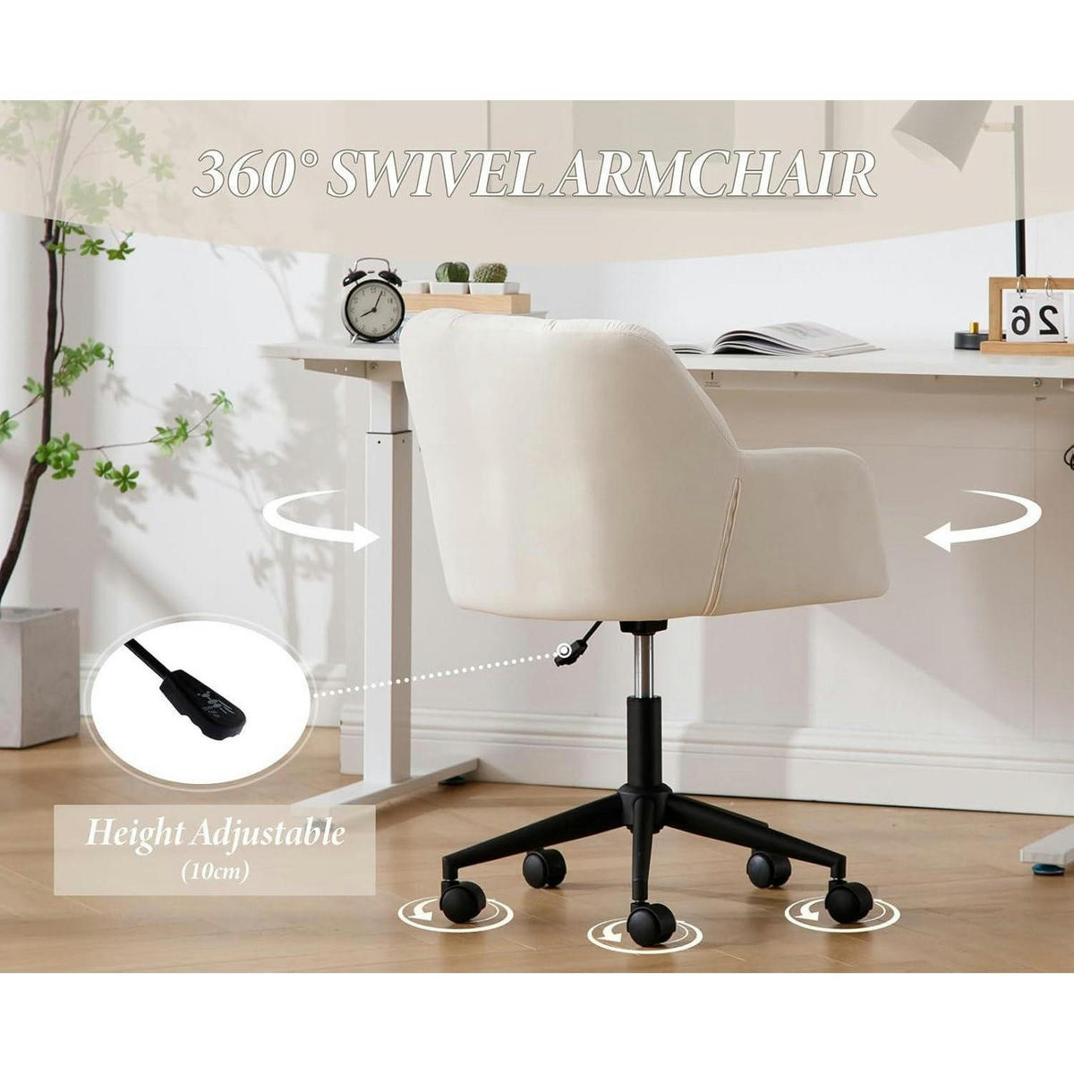 SCHREIBTISCHSTUHL Samt Beige mit Rollen - Creme, Textil (59/89/59cm)