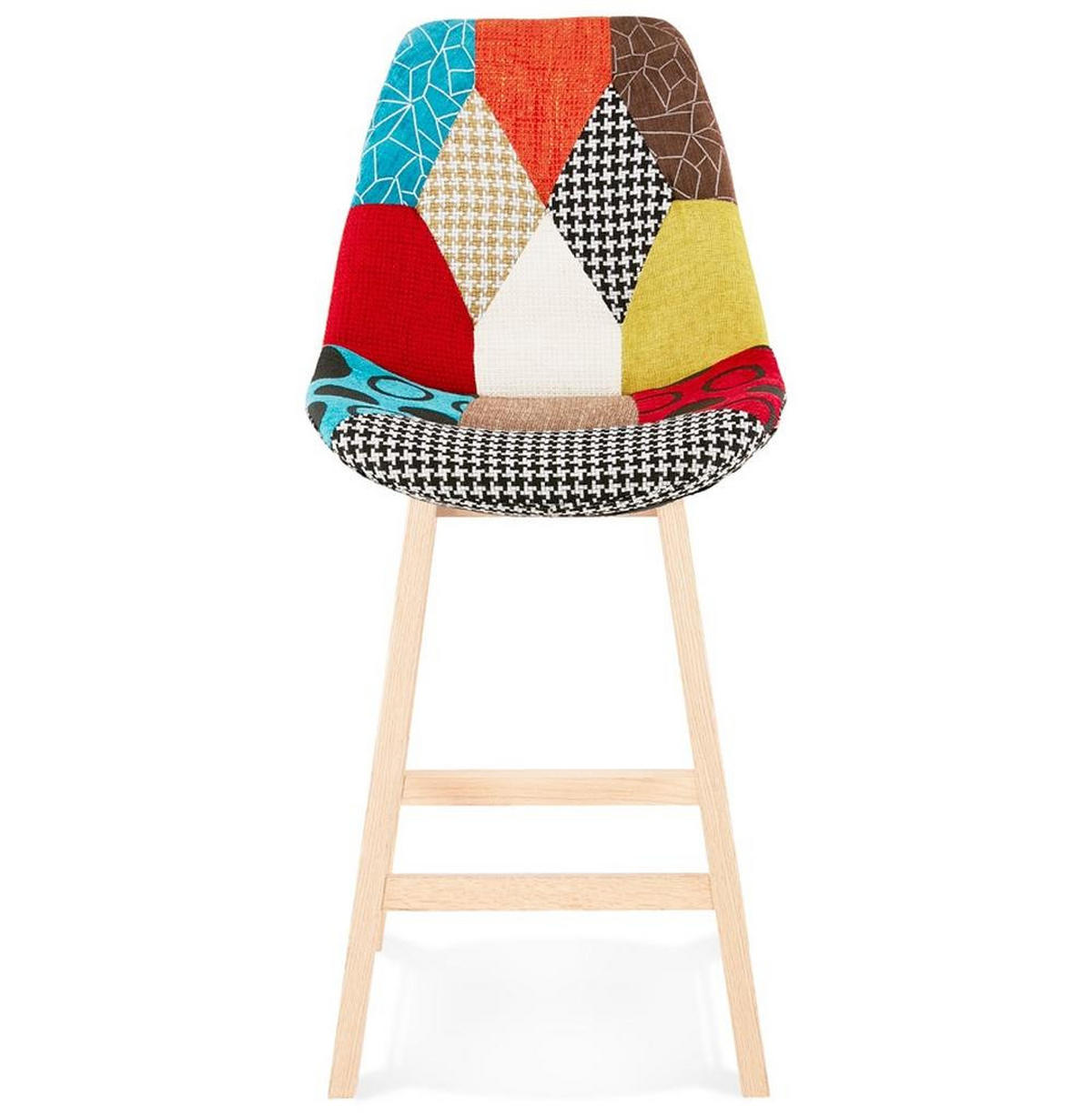 BARHOCKER – Patchwork Bunt, Eiche, hohe Lehne, 65 cm, TRIXA - Beige/Multicolor, Eichenholz/Holz (49/104/56cm) - KADIMA DESIGN