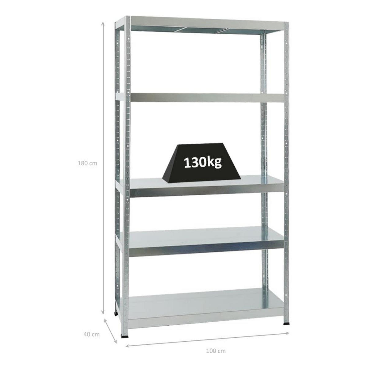 SCHWERLASTREGAL Steel Eagle 180x100x40 cm Fachlast 130 kg Verzinkt - Silberfarben, Metall (100/180/40cm) - PROREGAL