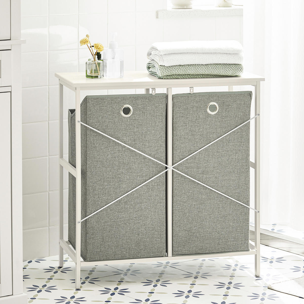 WÄSCHESCHRANK Weiß - Weiß, Holzwerkstoff/Metall (77/80/38cm) - SoBuy