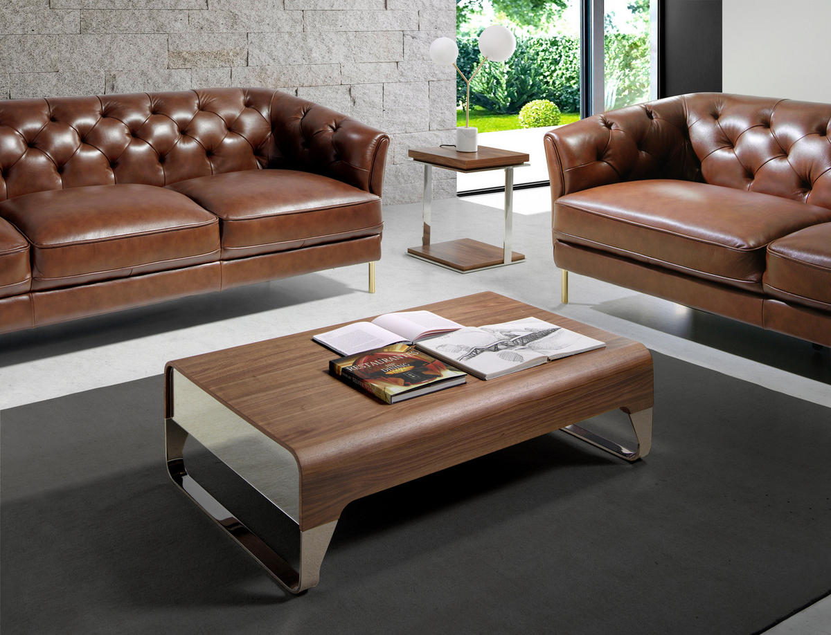 COUCHTISCH Rechteckig Walnuss , Stahl 120/70/34 cm - Edelstahlfarben/Nussbaumfarben, Holz/Metall (70/120/34cm) - ANGEL CERDA