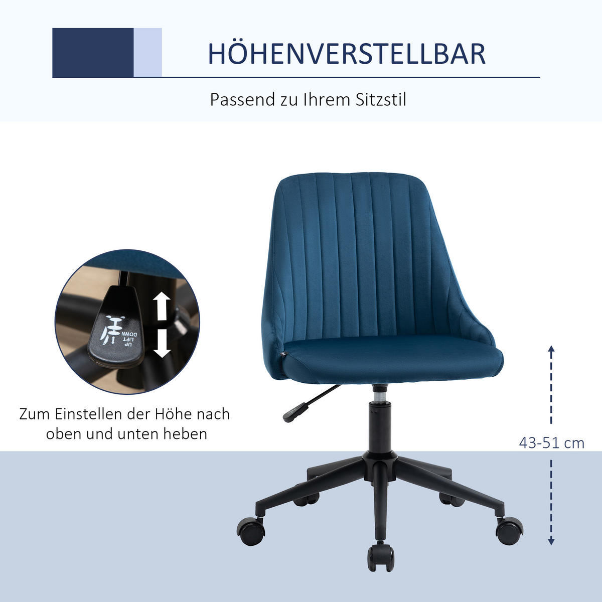 BÜROSTUHL, Drehstuhl, Schaumstoff, Blau - Blau, Kunststoff (58/87/50cm) - Vinsetto