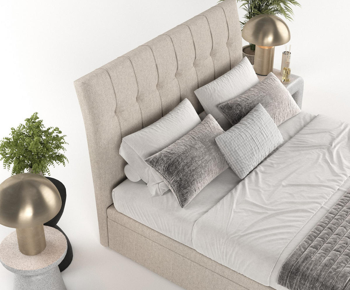 POLSTERBETT Kelsea mit Stauraum 160/200 cm Hellbeige im Megan Stoff - Sandfarben/Schwarz, Holz/Holzwerkstoff (160/200cm) - AltaBeds