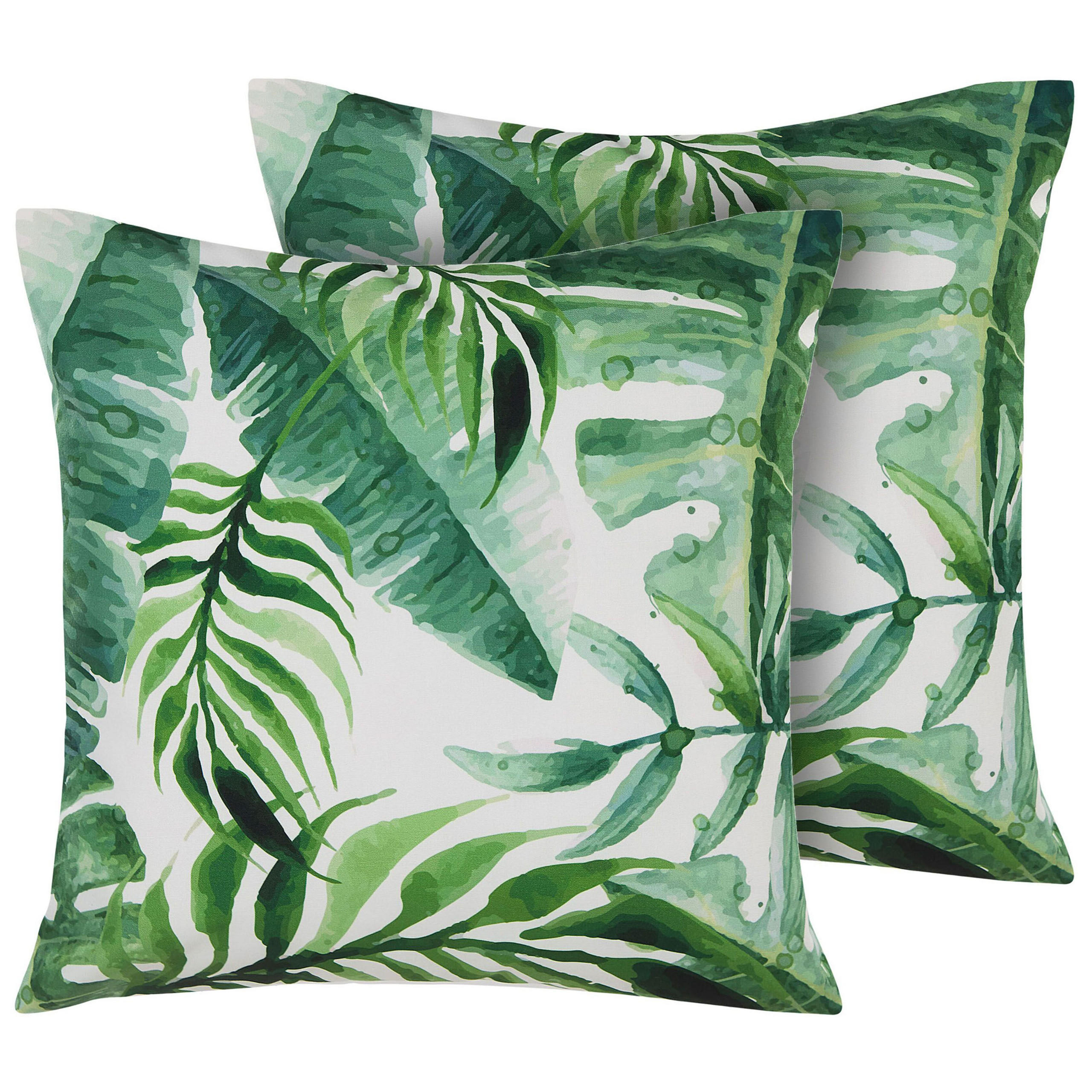GARTENKISSEN 2er-Set Blättermotiv grün 45/45 cm Pavelli - Grün, Textil (45/45cm) - Beliani
