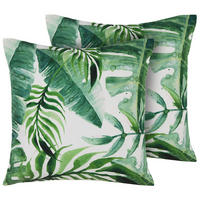 GARTENKISSEN 2er-Set Blättermotiv grün 45/45 cm Pavelli - Grün, Textil (45/45cm) - Beliani