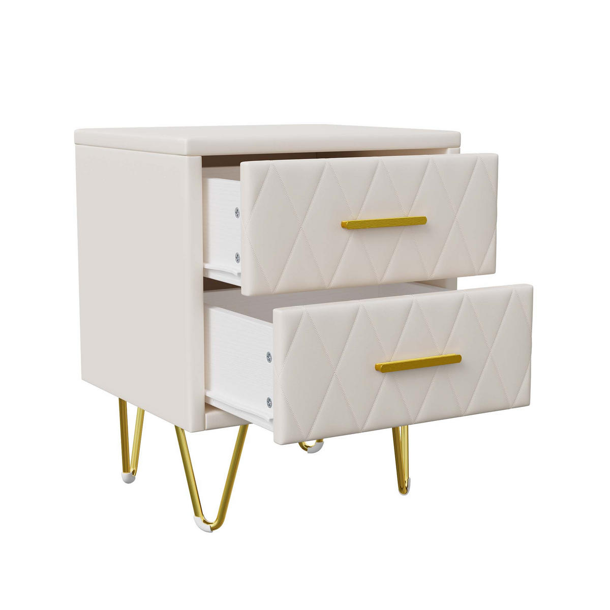 2ER Set Nachttisch Beige PU – Moderner Nachttisch mit 2 Schubladen - Beige, Holz (35.5/51/41cm)