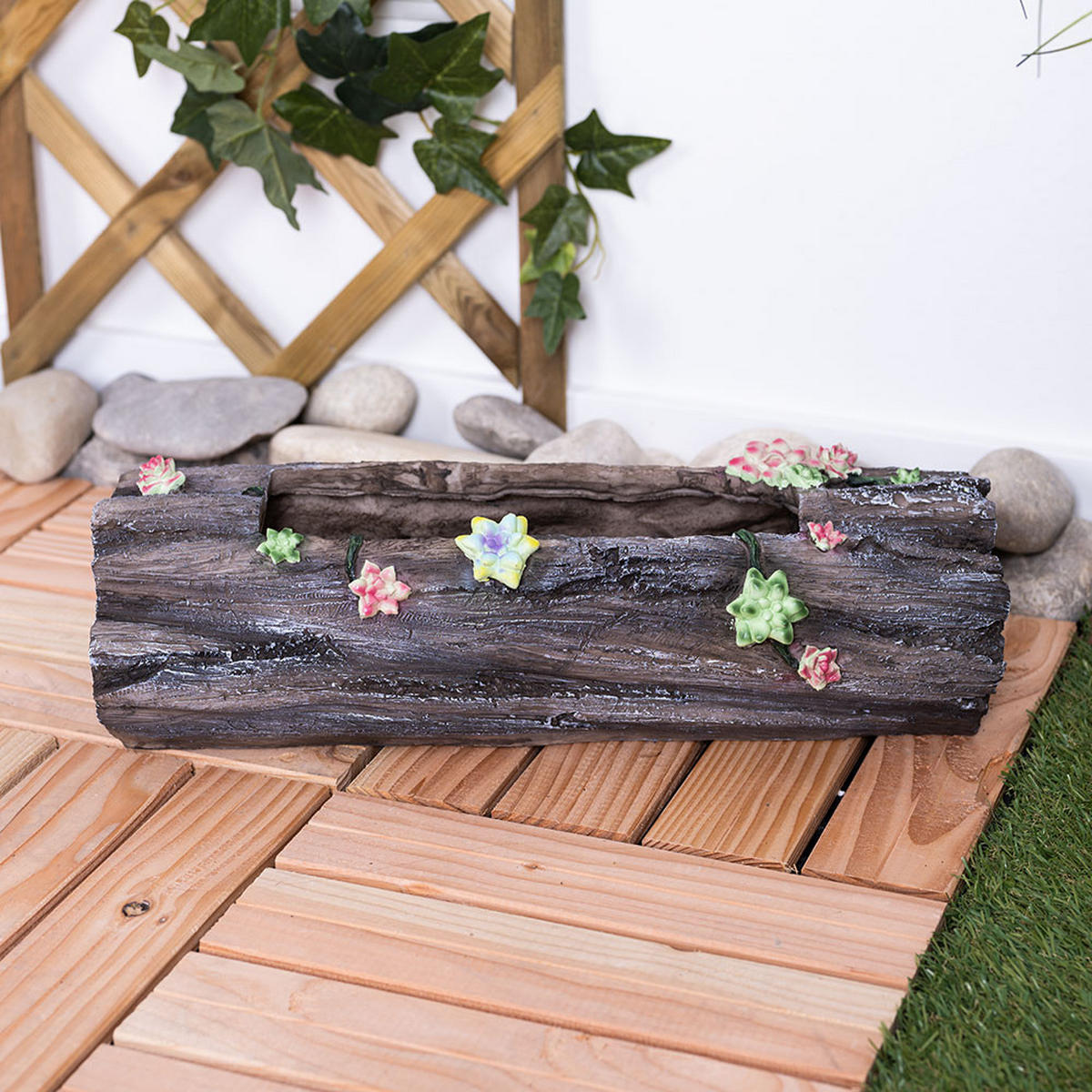 LED AUSSENLEUCHTE Baumstamm Grau Kunststoff - Grau, Kunststoff (44.3/17.3/13.5cm) - Globo Lighting