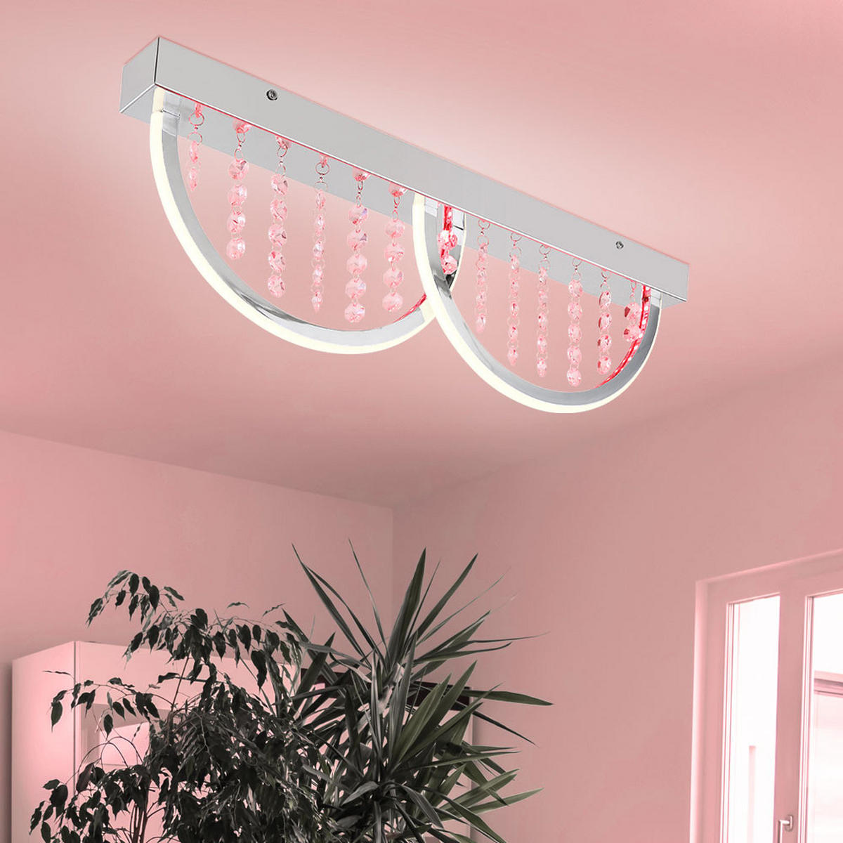 LED DECKENLEUCHTE Silber Kristalloptik Weiß - Silberfarben, Metall (60/6/20cm) - Globo Lighting