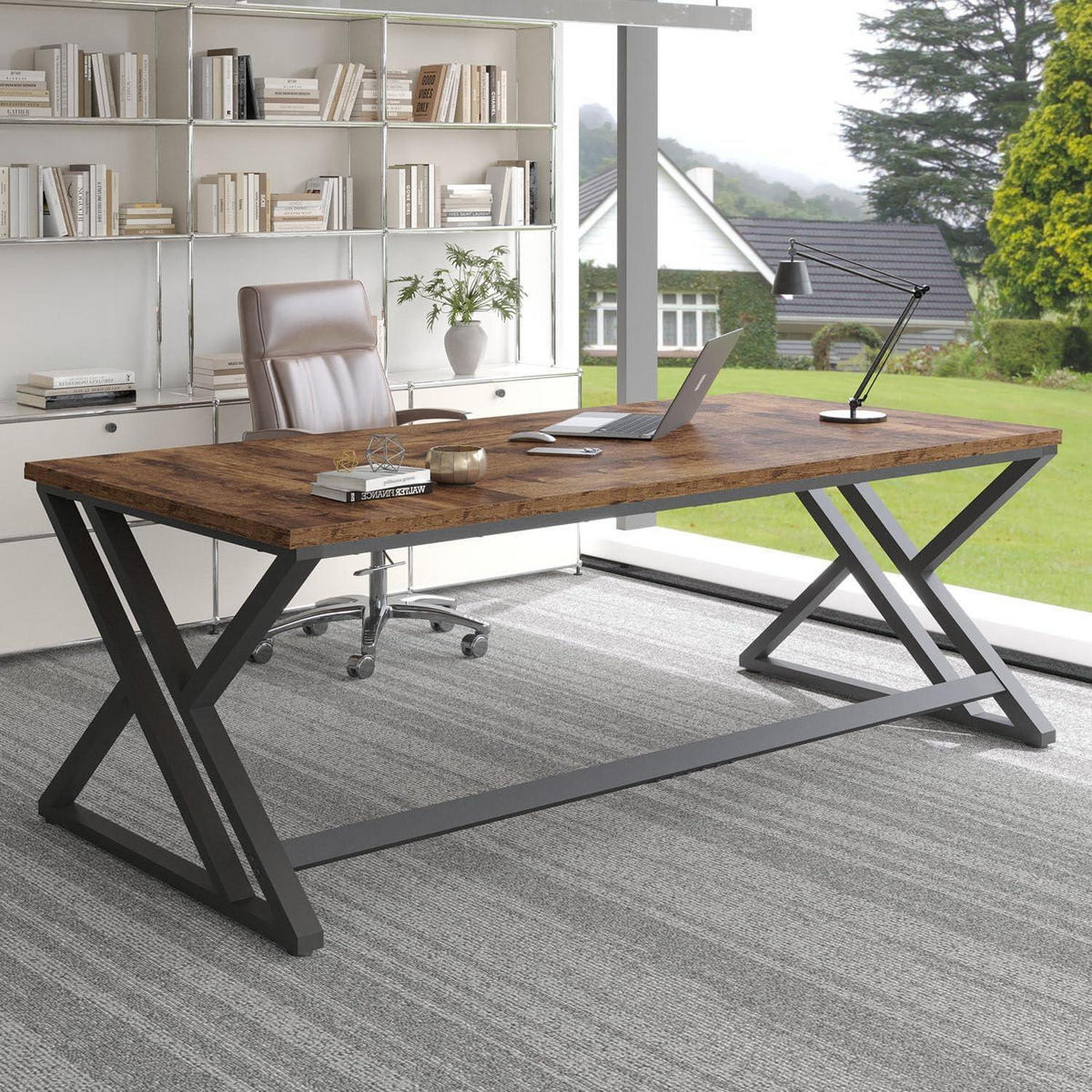 SCHREIBTISCH Holz Metall Vintagebraun-schwarz 180 cm - Braun, Holzwerkstoff (80/177.8/75cm)