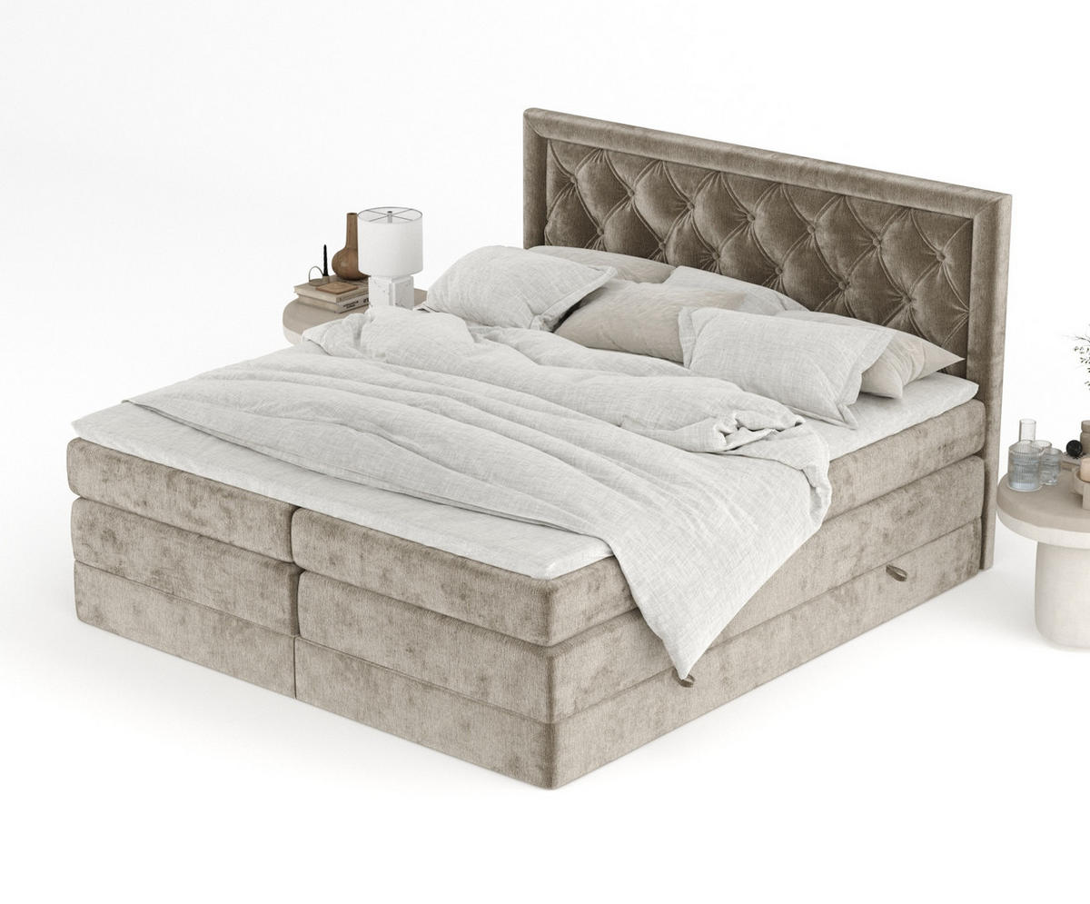 BOXSPRINGBETT Aurelia Beige 200/200 cm - Beige/Schwarz, Holz/Holzwerkstoff (200/200cm) - Maison de Reve