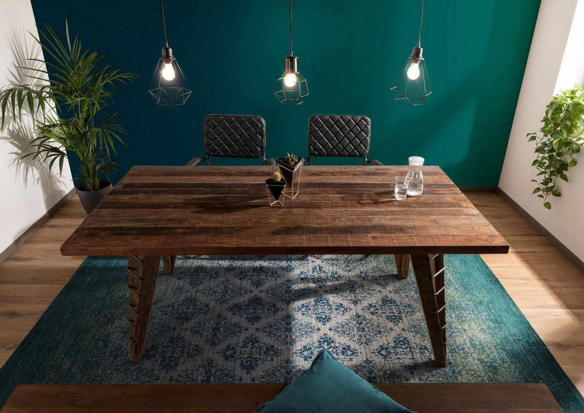 ESSTISCH Mixwood Teak 200x100 natur lackiert BASSANO #131 - Naturfarben, Holz (200/100/78cm) - Massivmoebel24