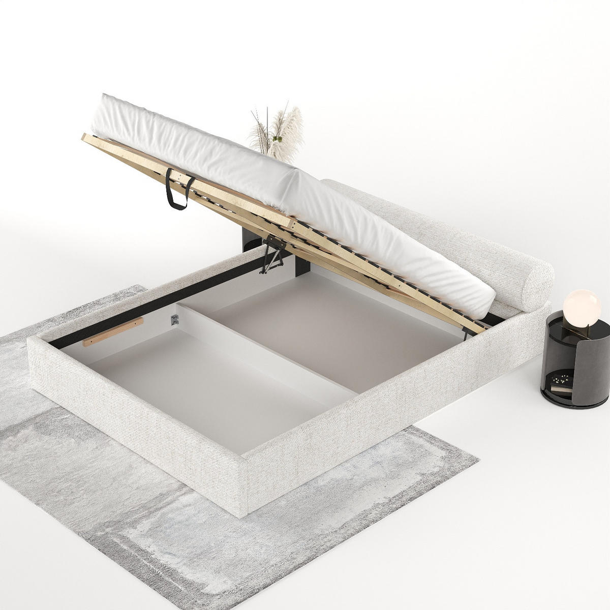 POLSTERBETT Solvo mit Stauraum 200/200 cm Creme im Neve Stoff - Creme/Schwarz, Holz/Holzwerkstoff (200/200cm) - AltaBeds