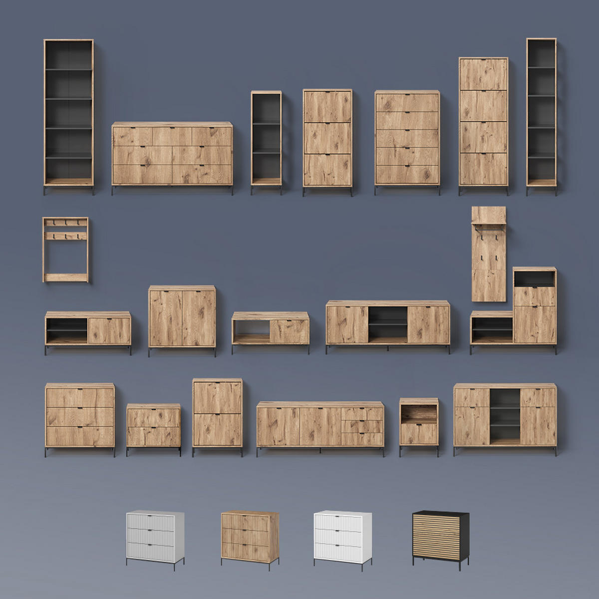 BÜCHERREGAL Aterno Grau mit 5 Fächern - Grau, Holzwerkstoff (36/188/36cm) - Livinity®