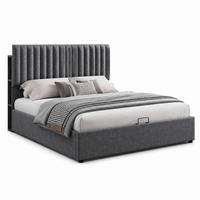 BETT mit Stauraum, LED & Matratze 160x200 cm Leinen Grau - Grau, Metall (160/200cm) - Meubliv