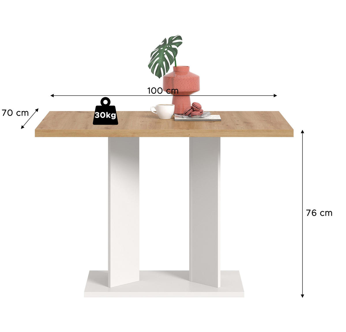ESSTISCH GUSTAV (B/H/T: ca. 110/76/70 cm) in weiß/Artisan Eiche Nachbildung - Weiß, Holzwerkstoff (70/110/76cm)