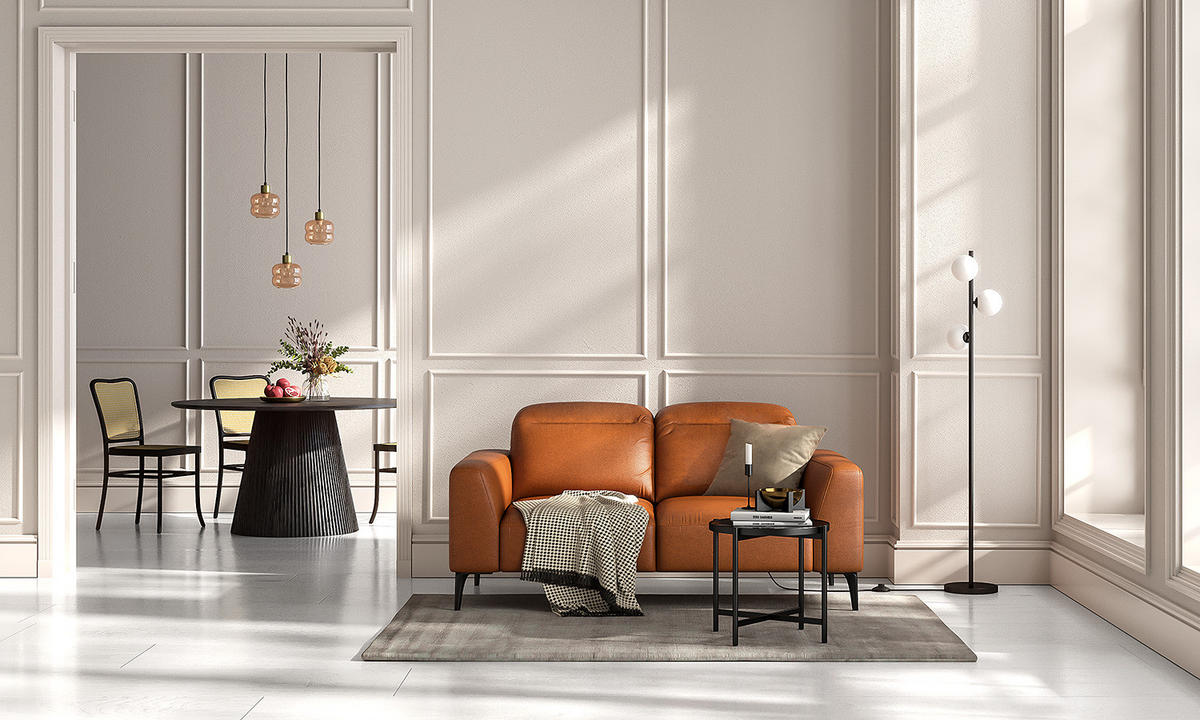 2-SITZER SOFA - Kastanienfarben/Schwarz, Leder/Metall (170/73/107cm) - home24