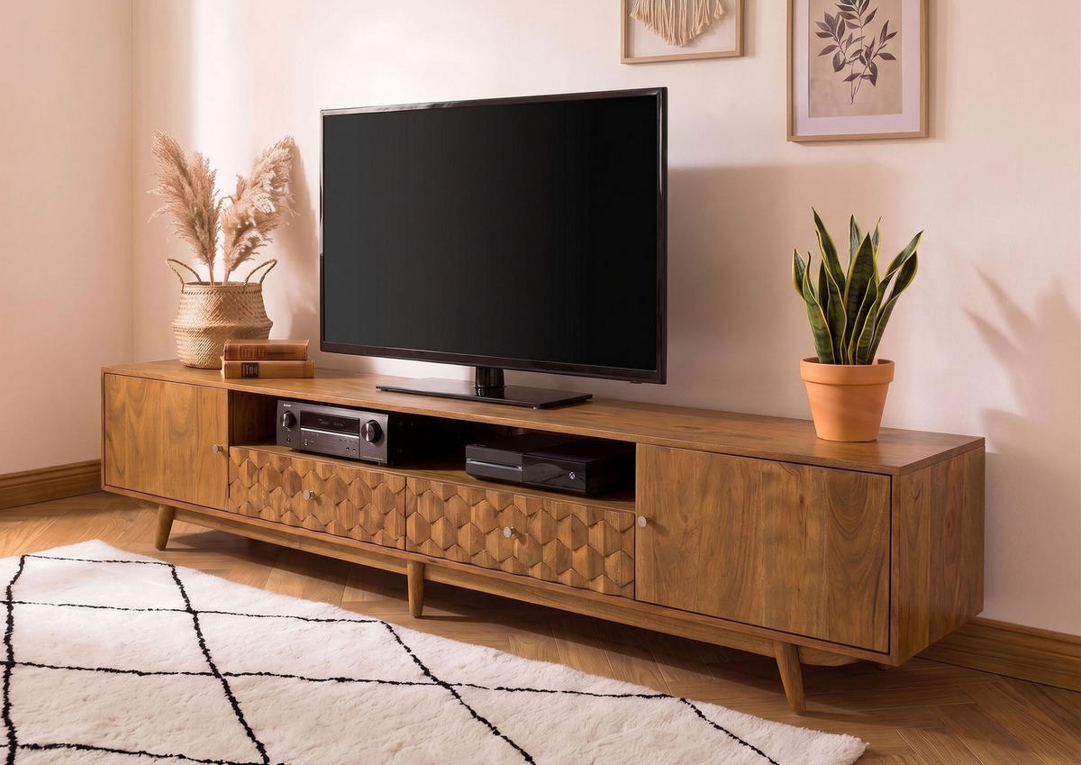 TV-BOARD Akazie 235x40x49 natur lackiert MOSAYK #119 - Naturfarben, Holz (235/49/40cm) - Massivmoebel24