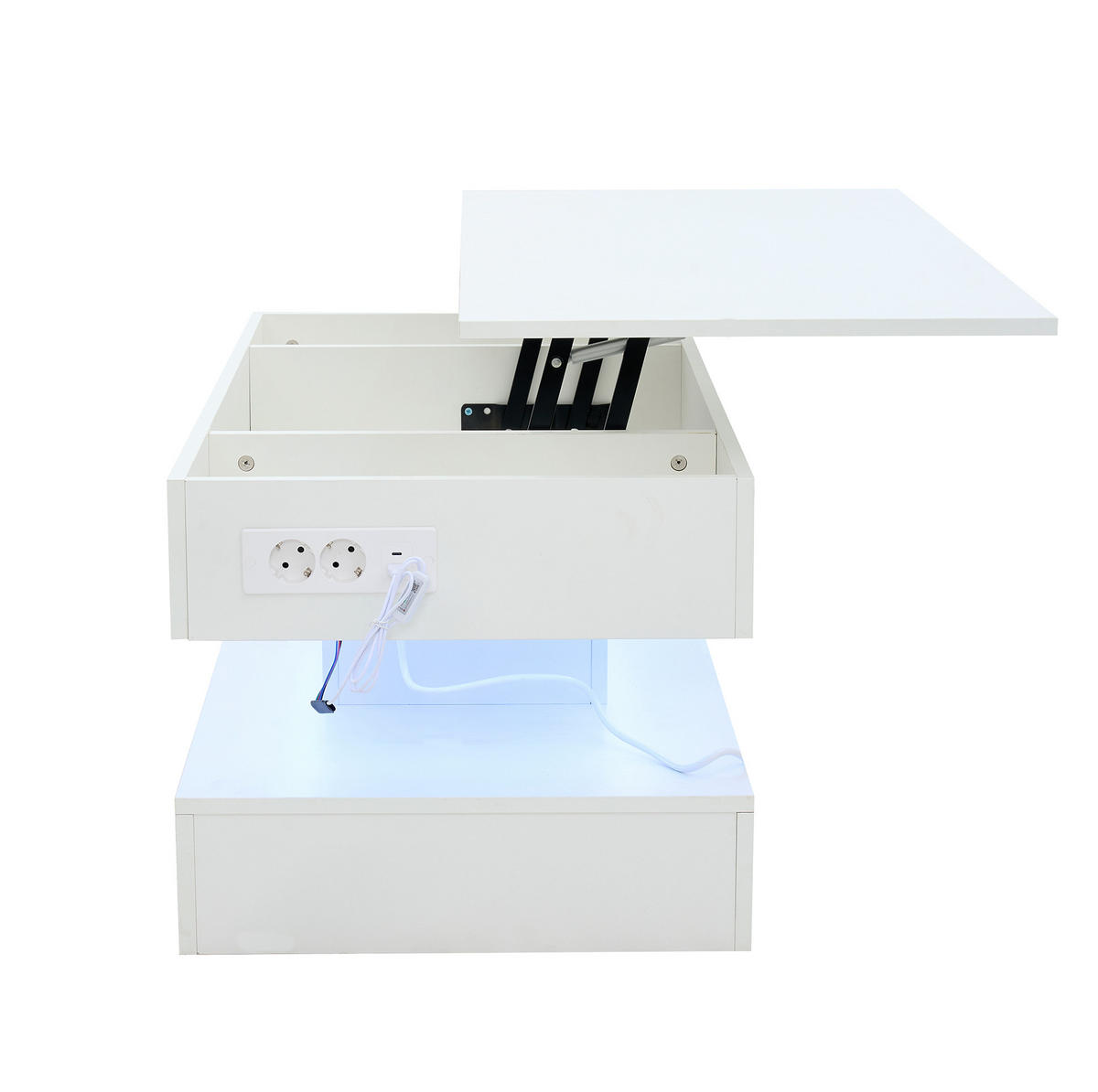 KLUBSKA miza, 100/50/42 cm bela, z LED osvetlitvijo in višinsko nastavljivo ploščo - bela, leseni material (100/50/42cm) - BEAOK