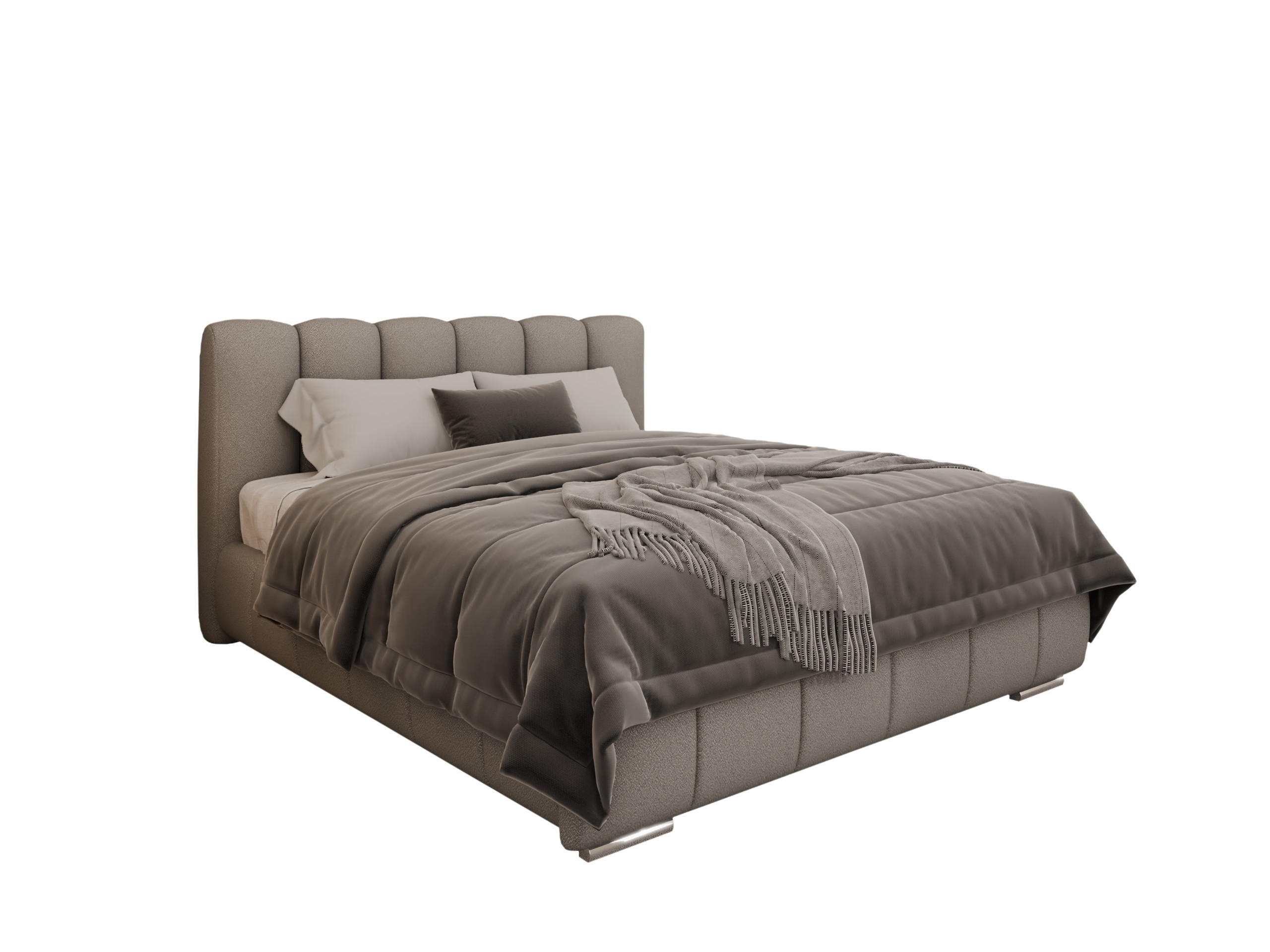 POLSTERBETT ZAIRA 160 x 200 cm mit Bettkasten und Lattenrost, 7-Zonen-Taschenfederkernmatratze CIRA (24 cm) – Hellgrau - Grau, Holz (160/200cm) - Panda Möbel