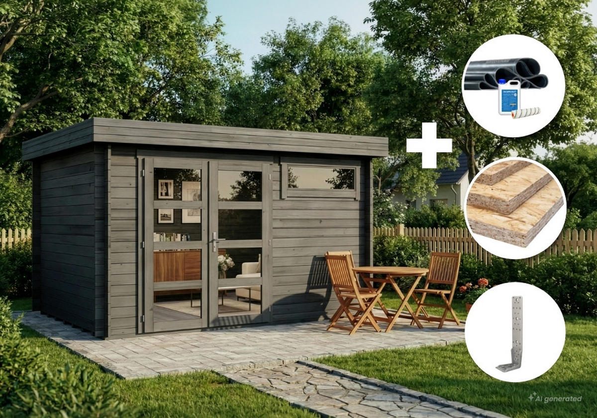 GARTENHAUS Holz Komplettset - Leandro - Grau, Holz (394/217/268cm) - Alpholz