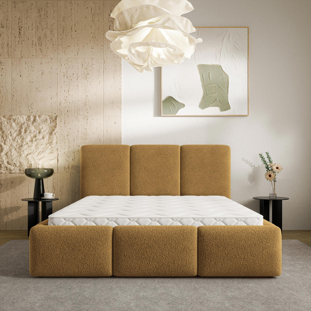 ČALOUNĚNÁ Postel ARSIL 160x200 cm Medová - med, kompozitní dřevo/textil (160/200cm) - MASSENO