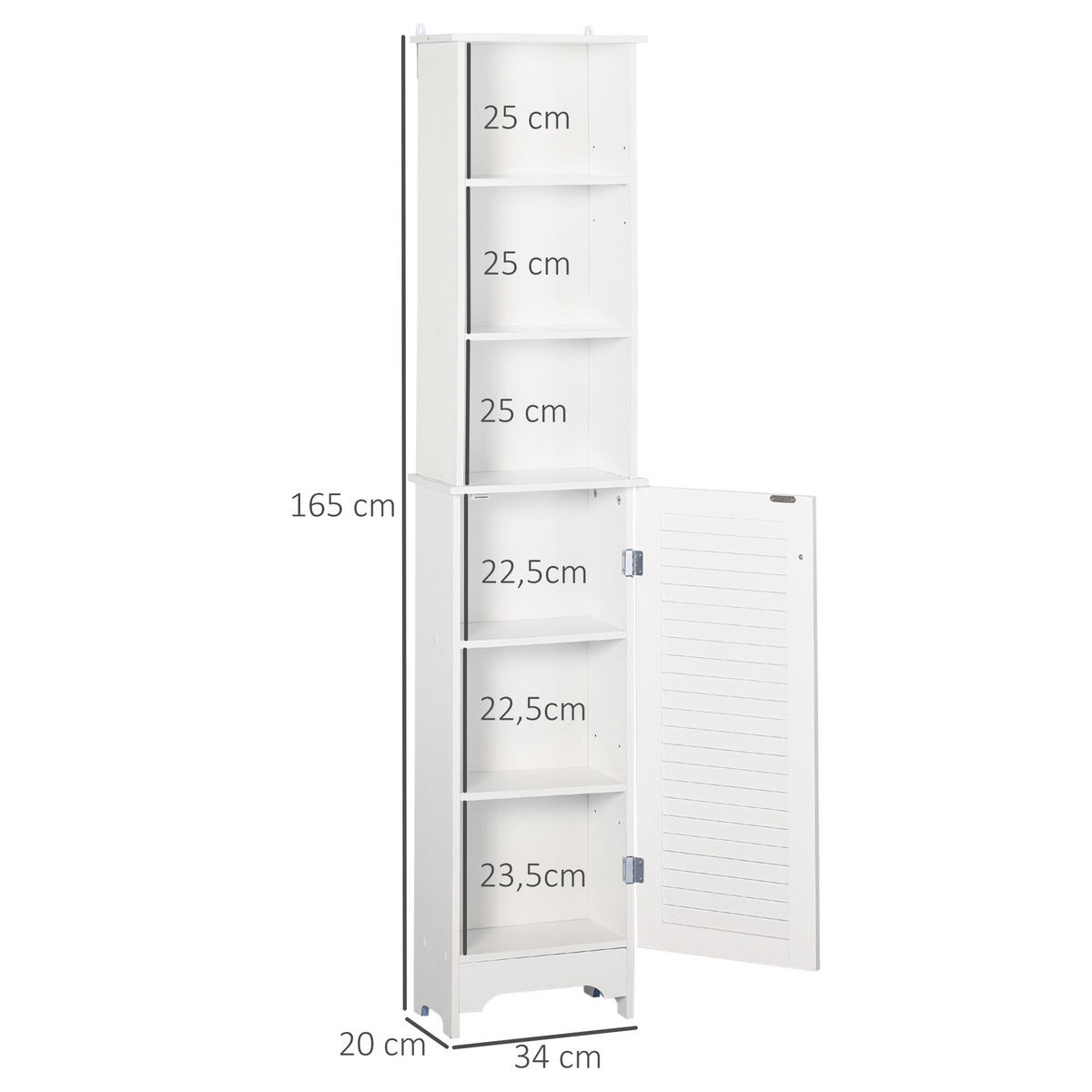 HOCHSCHRANK DE-12346 mit Jalousietür und 3 Nischen Weiß - Weiß, Holzwerkstoff (50.8/419.1/86.36cm) - ComfortXL