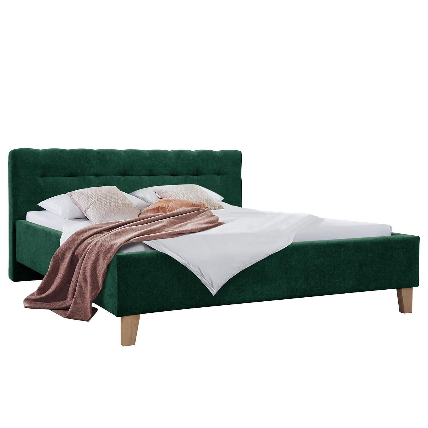 POLSTERBETT - Samt - Dunkelgrün, Textil (200/200cm) - home24