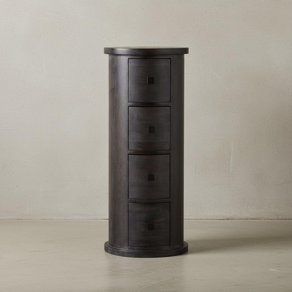 KOMMODE – Mango Massivholz, 34x85x34 cm, 4 Schubladen, schmal, schwarz - Schwarz, Holz (34/85/34cm) - KADIMA DESIGN