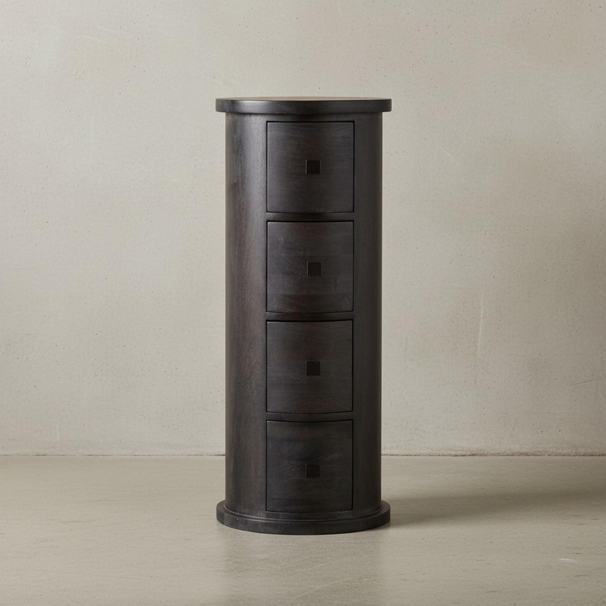 KOMMODE – Mango Massivholz, 34x85x34 cm, 4 Schubladen, schmal, schwarz - Schwarz, Holz (34/85/34cm) - KADIMA DESIGN