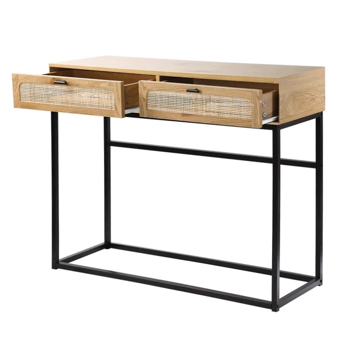 KONSOLE aus Rattan mit 2 Schubladen - L100cm - Eschefarben, Holzwerkstoff (36/35/80cm) - Calicosy