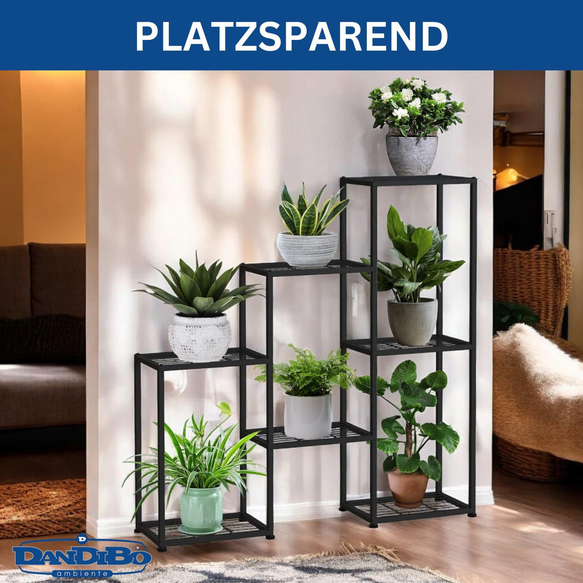 BLUMENREGAL indoor Metall Schwarz 6 Ebenen - Schwarz, Metall (96/101/23cm) - DanDiBo