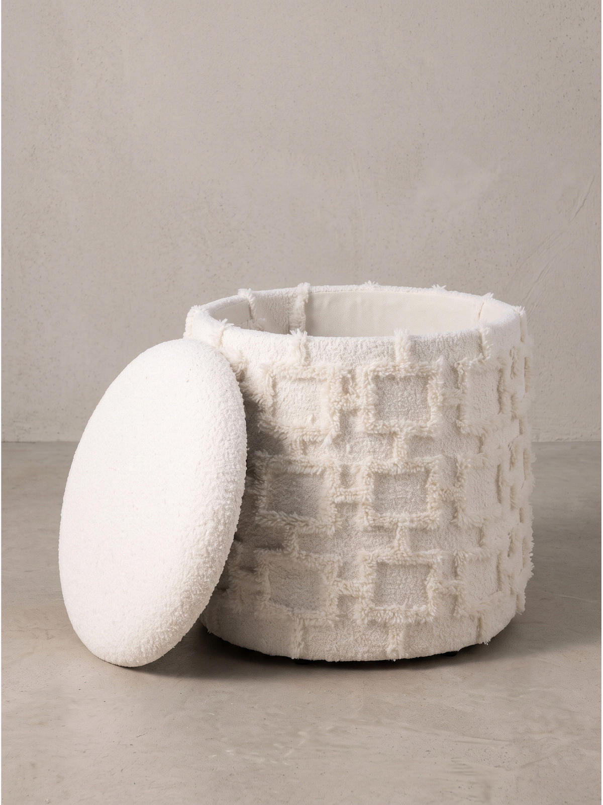 SITZHOCKER RHONE, Stoff, mit Textilbezug, mit Stauraum, Creme, Ø 40 x 45 cm - Beige/Creme, Textil (40/45/40cm) - KADIMA DESIGN