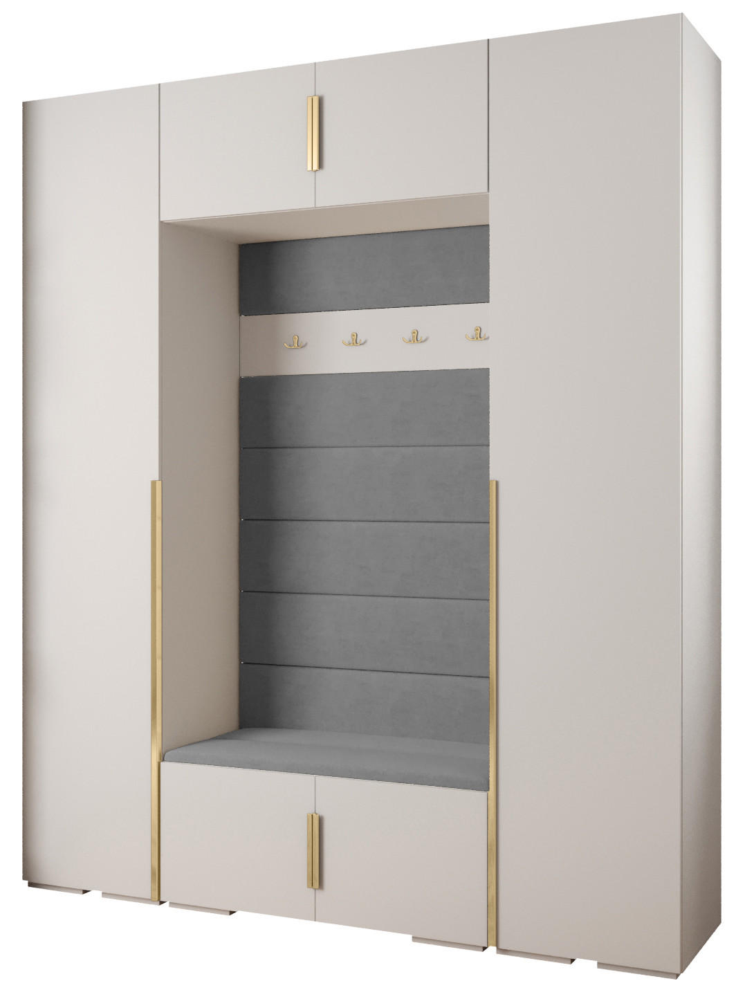 Abiks Möbel Garderoben-Set Weiß, Grau, Gold 200x236.7x47 cm