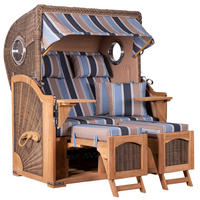 STRANDKORB Düne 2 Sitzer Teak PE Grey - Blau/Beige, Holz/Metall (125/170/80cm) - Mr. Deko