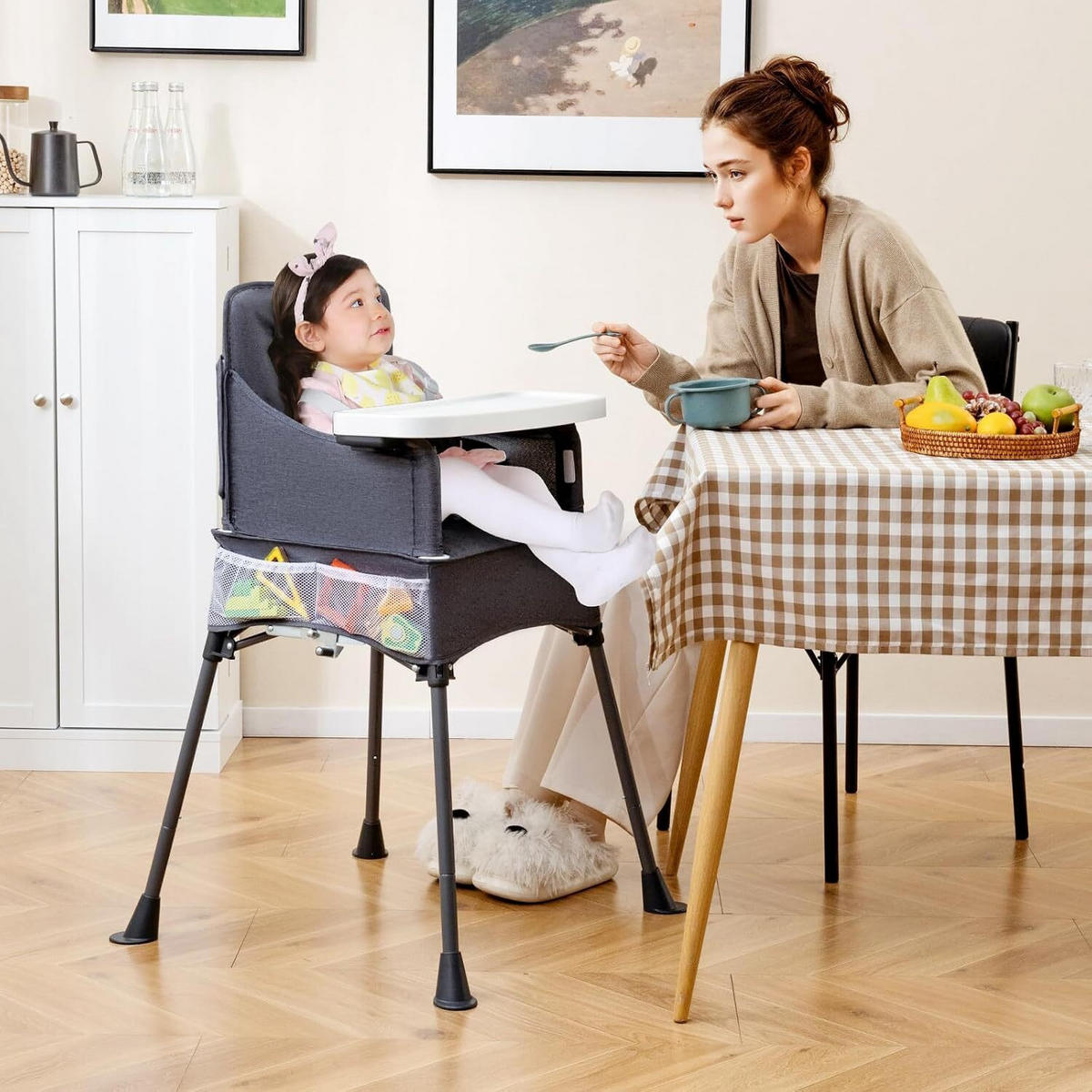 BABYHOCHSTUHL mit Tragetasche grau - Grau, Textil (58/96/57cm) - COSTWAY