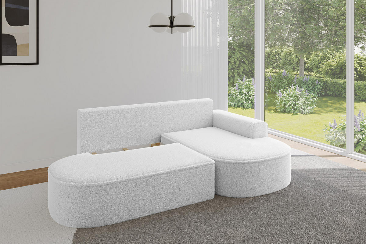 ECKSOFA mit Schlaffunktion und Bettkasten Ottomane Rechts MARI-L1-S - 283x167x85 cm Weiß Bouclé - Schwarz/Weiß, Holzwerkstoff/Kunststoff (167/283cm) - ALTDECOR