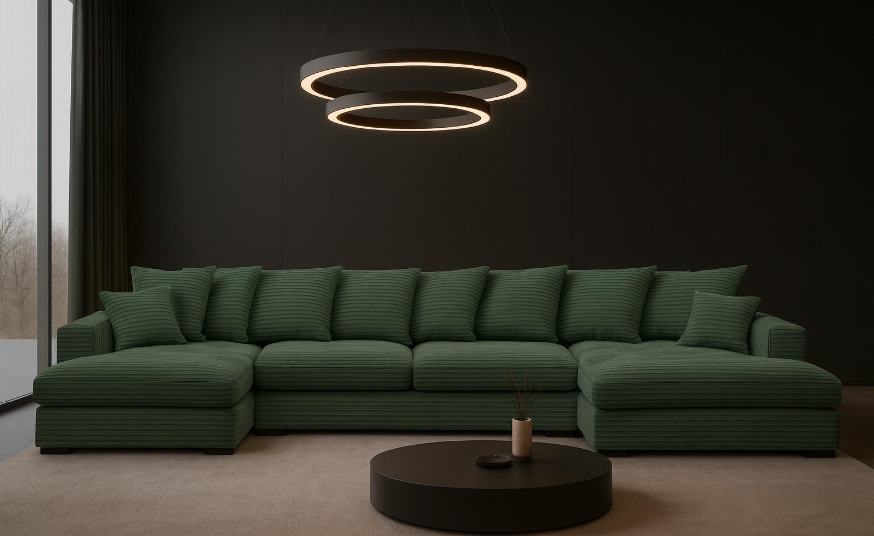 ECKSOFA mit Schlaffunktion und Bettkasten Couch U-form Gabon Stoff Zoom Grün - Grün, Holz (373/155cm) - Kaiser Möbel