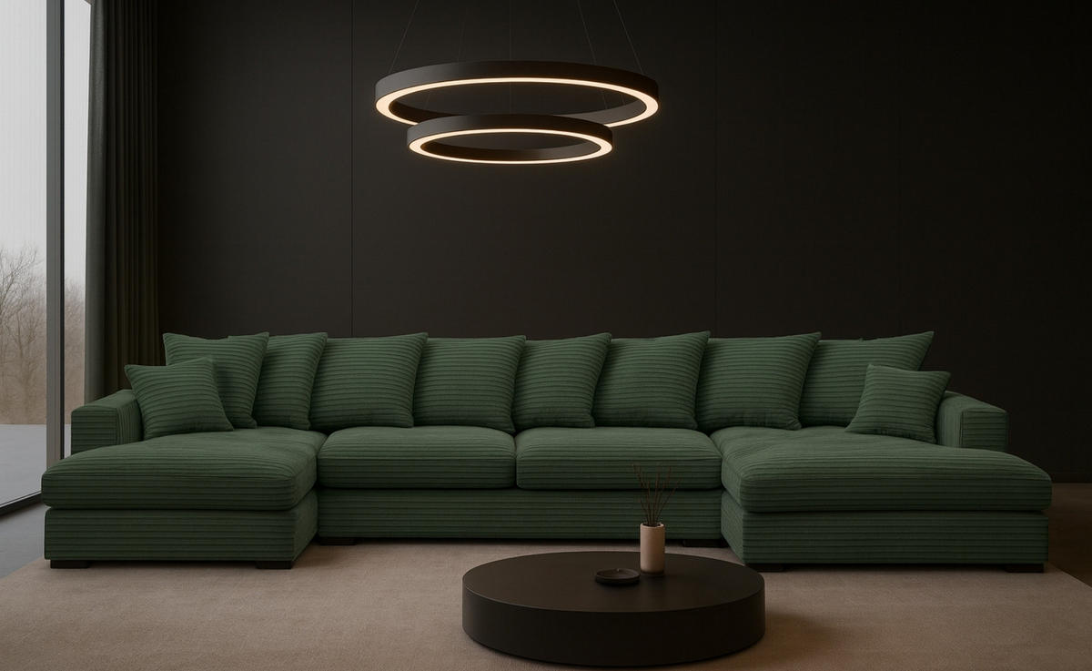 ECKSOFA mit Schlaffunktion und Bettkasten Couch U-form Gabon Stoff Zoom Grün - Grün, Holz (373/155cm) - Kaiser Möbel