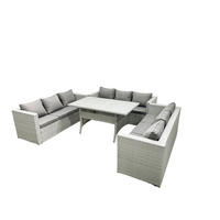 GARTENSET mit Esstisch,Sofa Polyrattan Hellgrau 9-Sitzer - Hellgrau/Grau, Glas/Kunststoff - Fimous