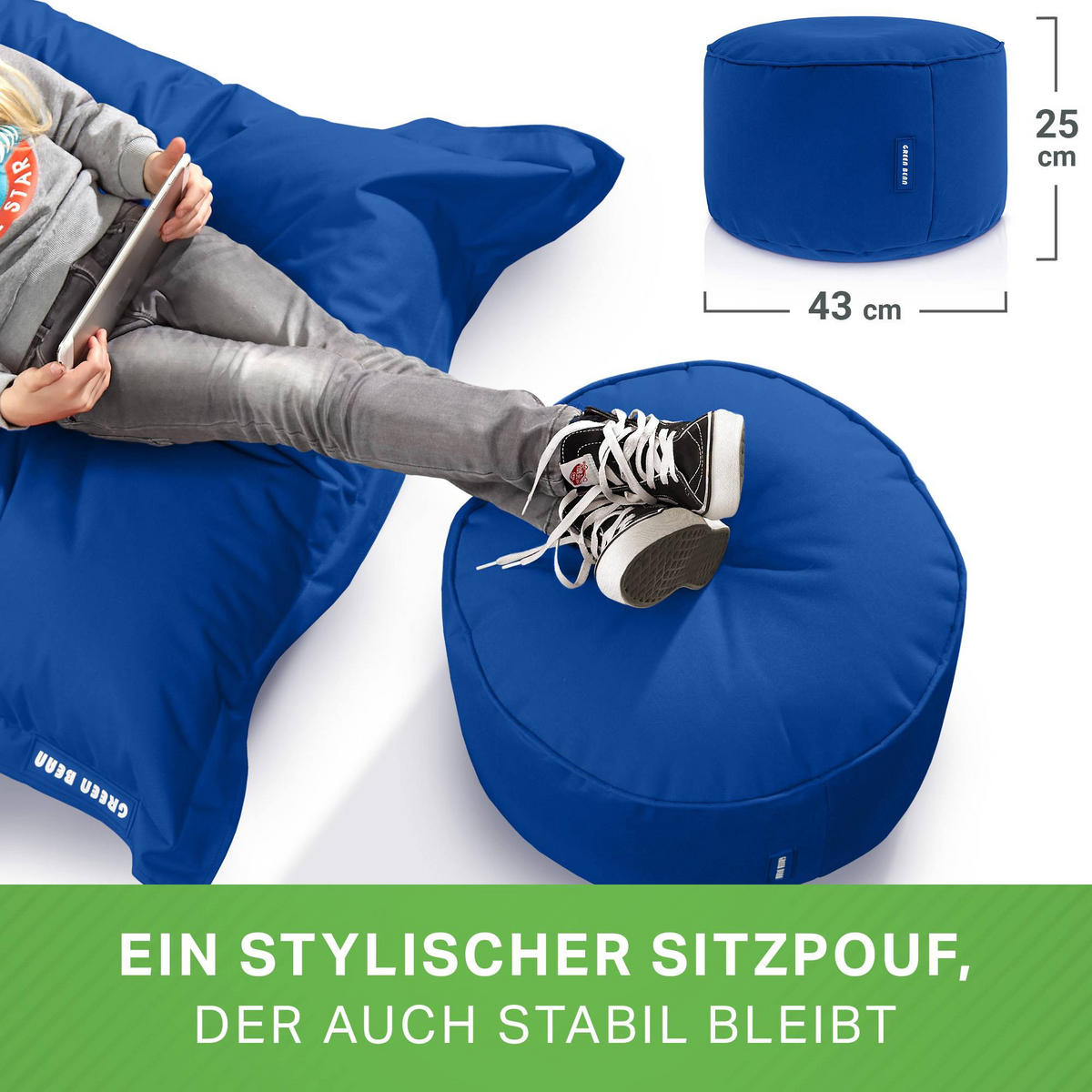 SITZSACK-HOCKER Pouf "Stay" 45x25cm - Dunkelblau, Textil (45/25/45cm) - Green Bean