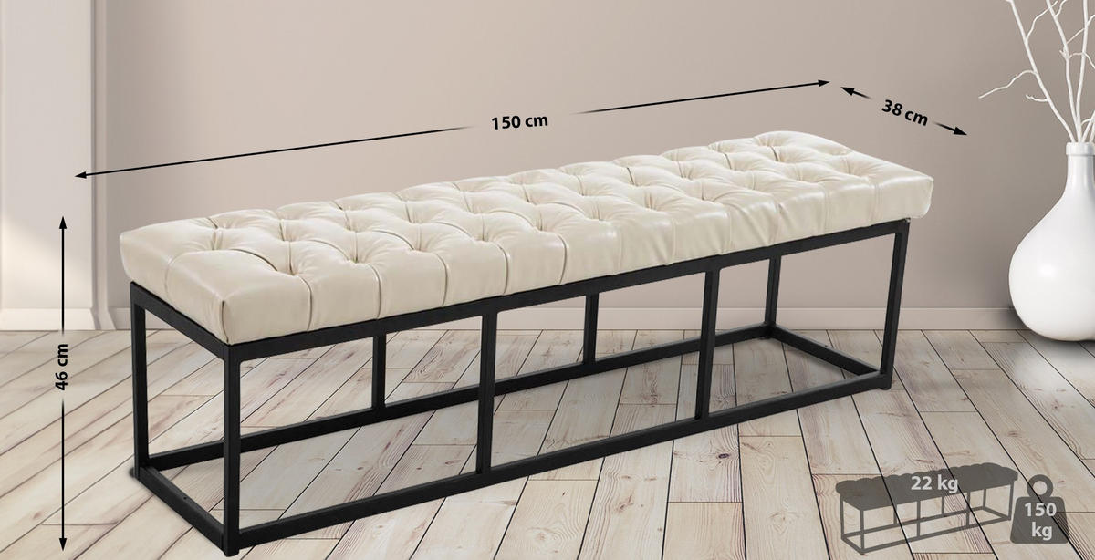 SITZBANK 150/38 cm Kunstleder creme - Creme/Schwarz, Textil/Metall (150/46/38cm) - CLP