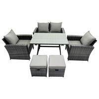GARTENTISCHGRUPPE Polyrattan 6-Sitzer - Dunkelgrau/Grau, Glas/Kunststoff - Fimous