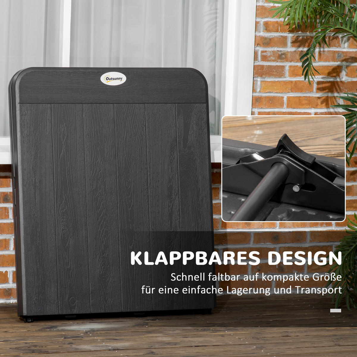 GARTENTISCH, Dunkelgrau, Stahl, HDPE - Dunkelgrau, Kunststoff/Metall (180/75.5/73cm) - Outsunny