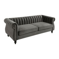 CHESTERFIELD-SOFA - 3-Sitzer - Samt - Grau - TRUMBO - Grau, Textil (78/77/195cm) - Vente-Unique