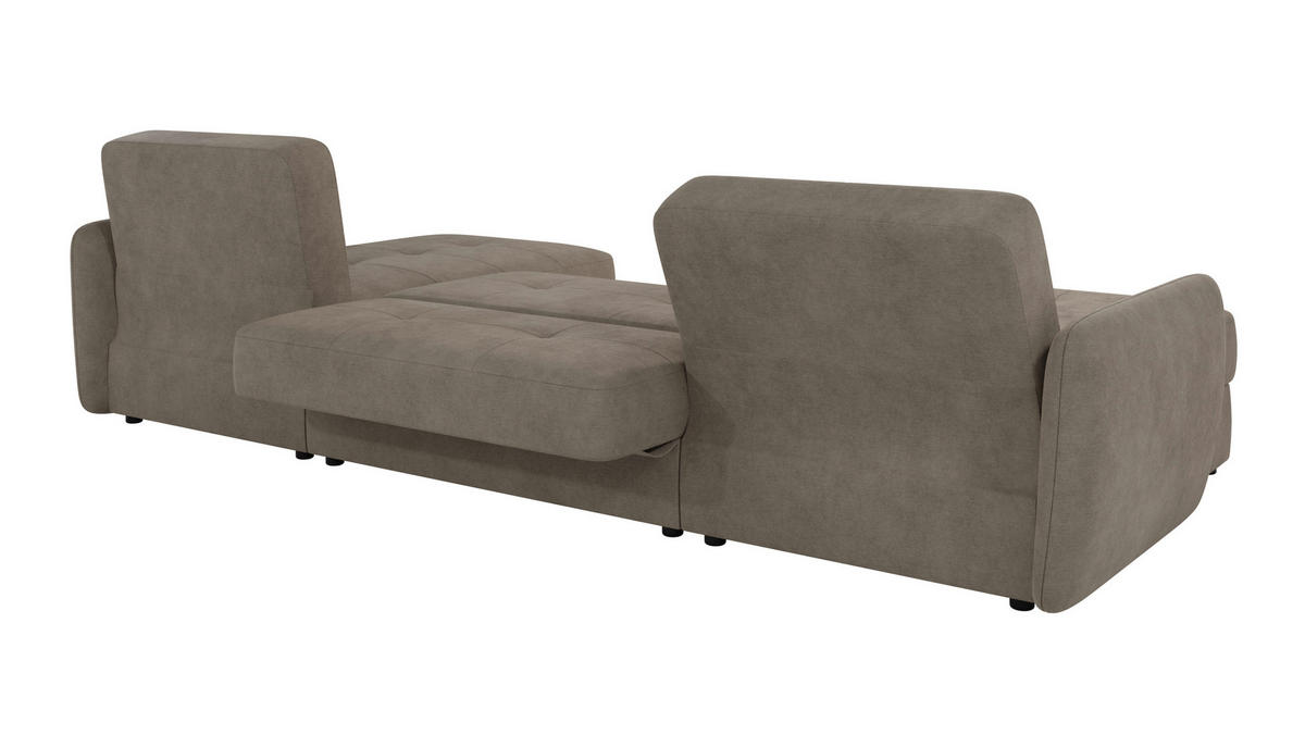 WOHNLANDSCHAFT Lupo Dunkelbeige Mikrofaser - Beige/Schwarz, Holz/Kunststoff (311/86/147cm) - S-Style Möbel