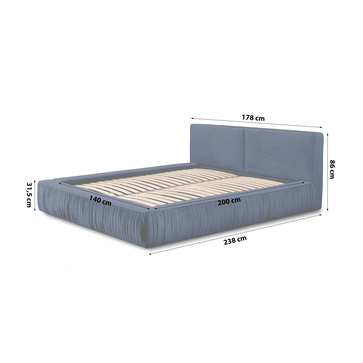 POLSTERBETT aus Polyester Fonni 140x200 cm, Dunkelblau - Dunkelblau, Textil (140/200cm) - Fedve