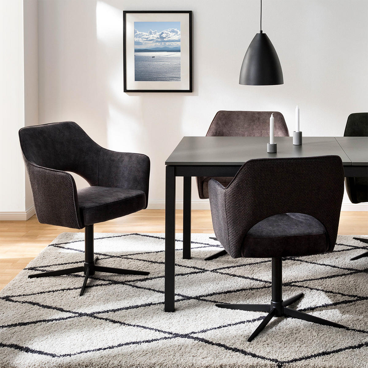 DREHBARER ARMLEHNENSTUHL - Schwarz, Kunststoff/Textil (64/85/61cm) - home24