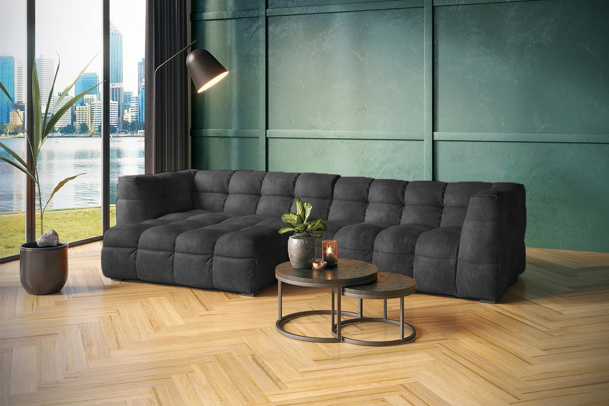 ECKSOFA RIO Anthrazit Velvet - Anthrazit/Schwarz, Textil (319/170cm) - KAWOLA