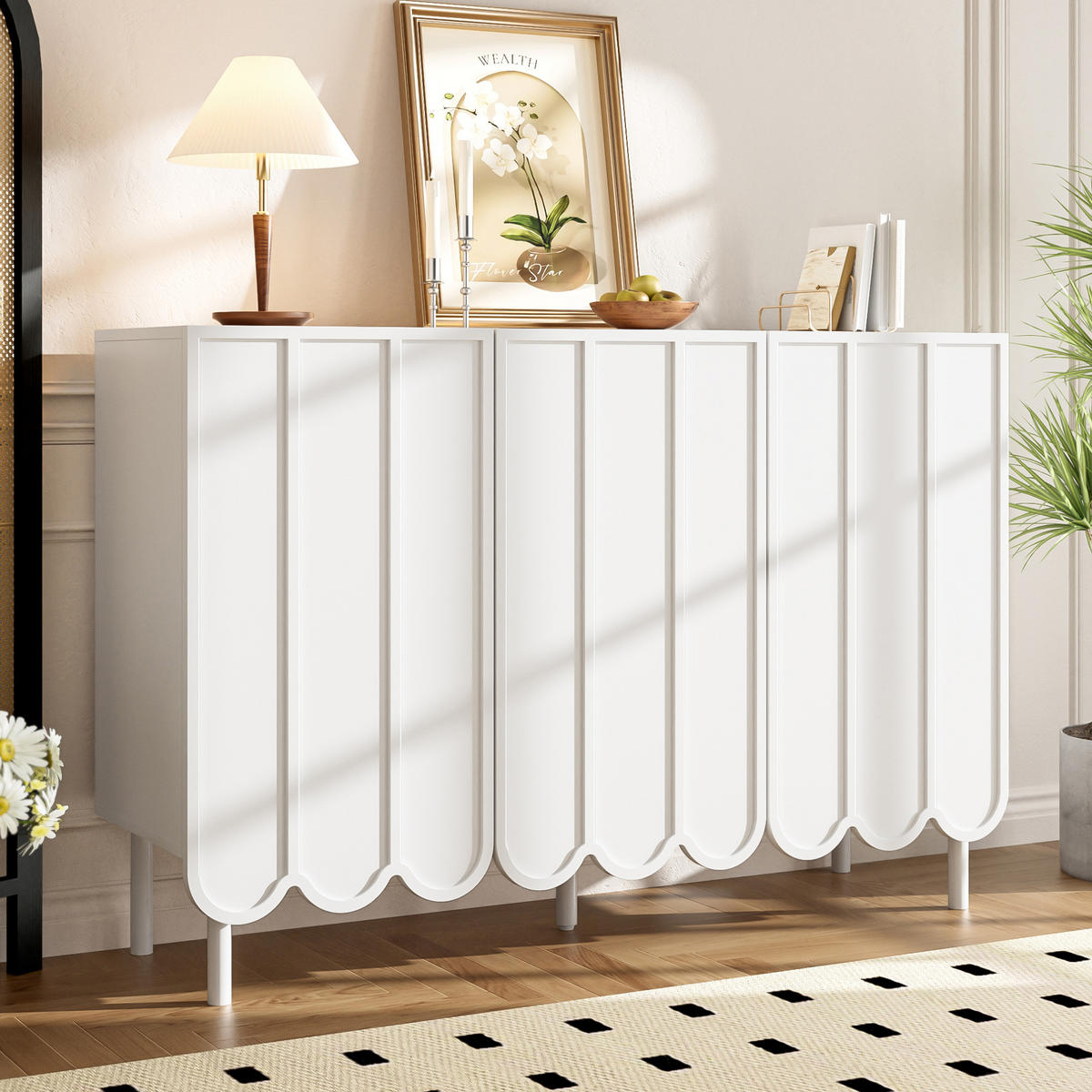 SIDEBOARD 120/35/80 cm Weiß aus MDF mit wellenförmigen Türen - Weiß, Holzwerkstoff (35/80/120cm) - OKMYHOME